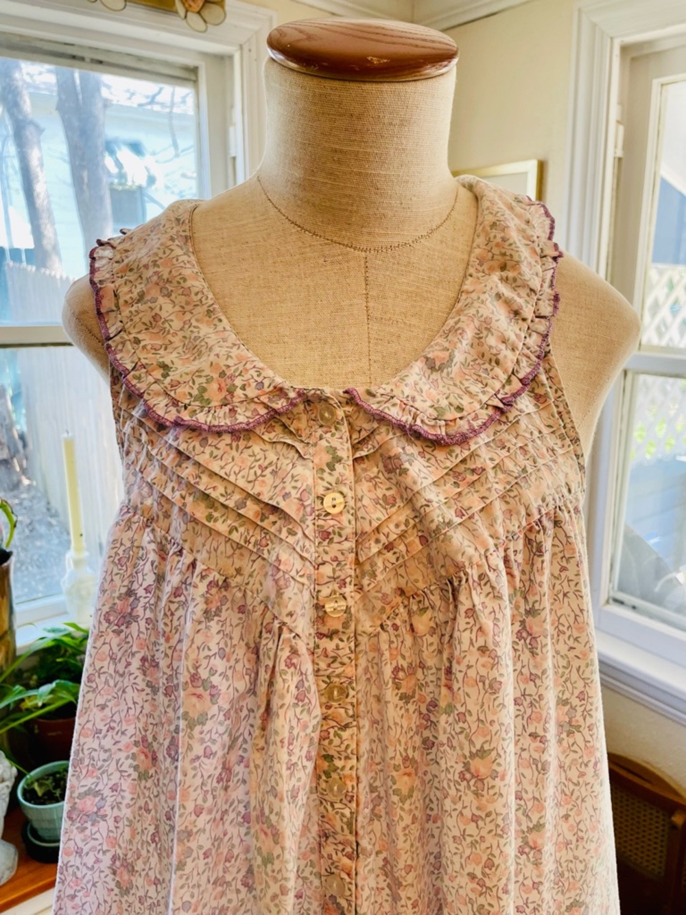 Quiet Moments 80s Pink Floral Sleeveless Maxi Dress/House Dress Size M